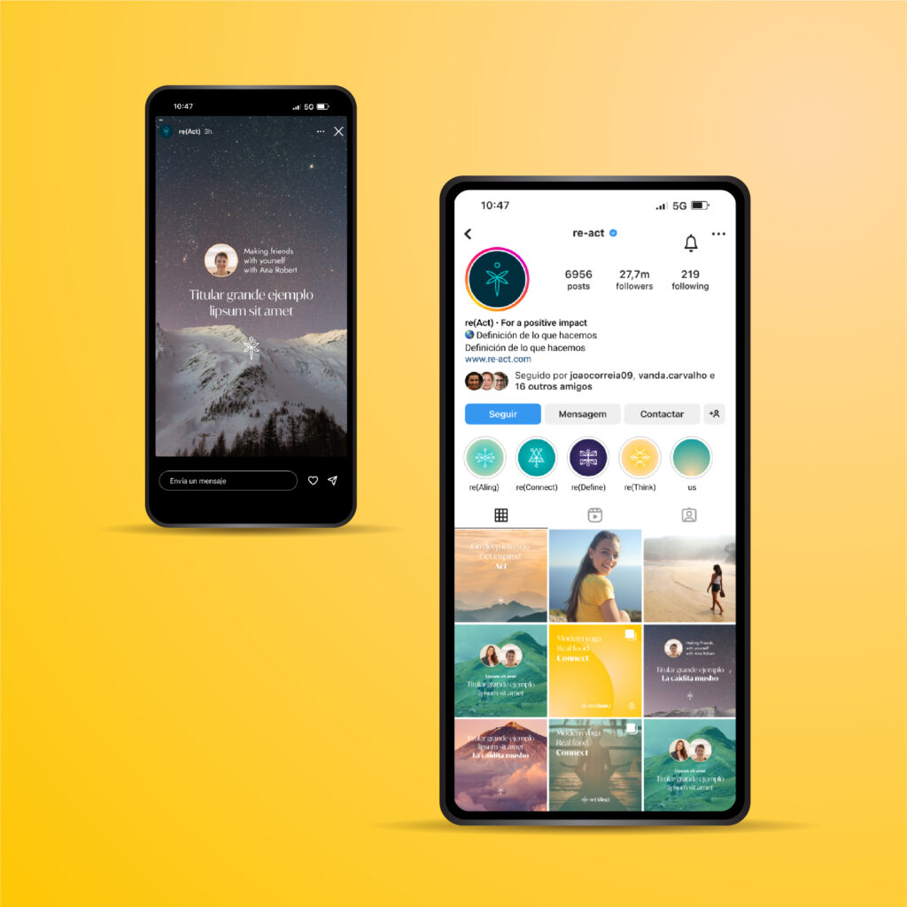 Diseño de marca y de perfil de instagram para re(act) creado por marcas honestas